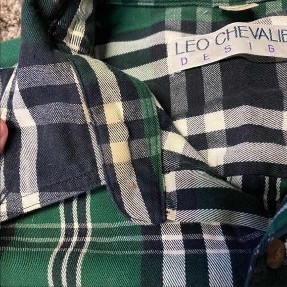 LEO CHEVALIER | Men’s Green and White Plaid Casual Button Down - Picture 3 of 5